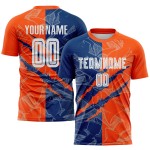 Benutzerdefinierte Graffiti Muster US Navy Blau-Orange Scratch Sublimation Fußball Uniform Jersey Benutzerdefinierte Graffiti Muster US Navy Blau-Orange Scratch Sublimation Fußball Uniform Jersey