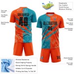 Benutzerdefinierte Graffiti Muster Schwarz Teal-Orange Scratch Sublimation Fußball Uniform Jersey