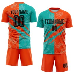 Benutzerdefinierte Graffiti Muster Schwarz Aqua-Orange Scratch Sublimation Fußball Uniform Jersey