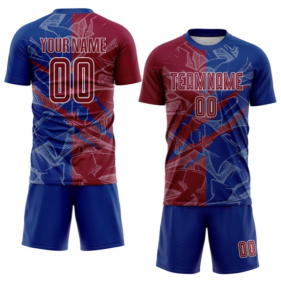 Benutzerdefinierte Graffiti Muster Maroon-Royal Scratch Sublimation Fußball Uniform Trikot Benutzerdefinierte Graffiti Muster Maroon-Royal Scratch Sublimation Fußball Uniform Trikot