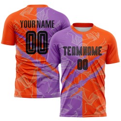 Benutzerdefinierte Graffiti Muster Schwarz Medium Lila-Orange Scratch Sublimation Fußball Uniform Jersey