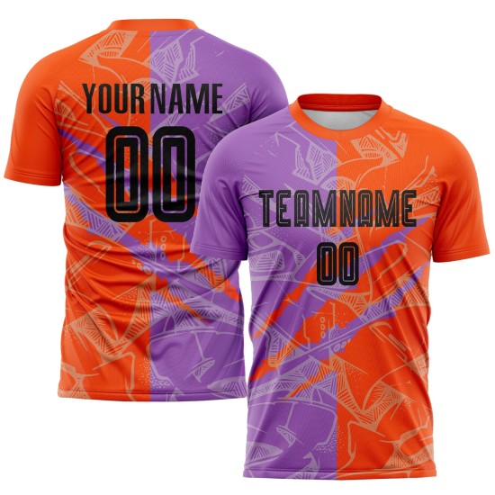 Benutzerdefinierte Graffiti Muster Schwarz Medium Lila-Orange Scratch Sublimation Fußball Uniform Jersey Benutzerdefinierte Graffiti Muster Schwarz Medium Lila-Orange Scratch Sublimation Fußball Uniform Jersey