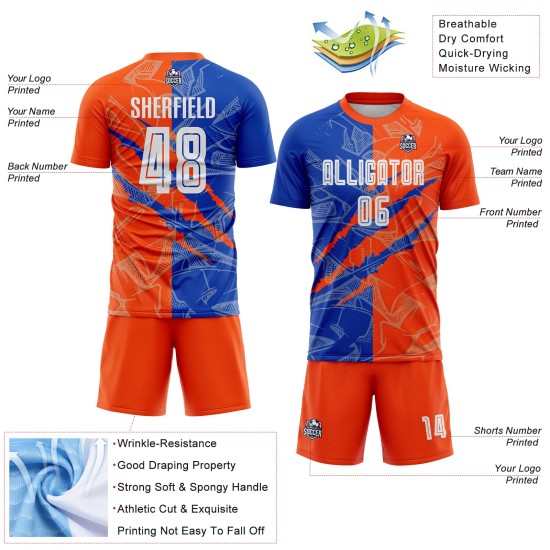 Benutzerdefinierte Graffiti Muster Thunder Blau-Orange Scratch Sublimation Fußball Uniform Jersey