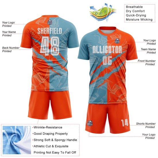 Benutzerdefinierte Graffiti Muster Schatten Blau-Orange Scratch Sublimation Fußball Uniform Jersey