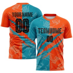 Benutzerdefinierte Graffiti Muster Schwarz Teal-Orange Scratch Sublimation Fußball Uniform Jersey