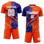 Benutzerdefinierte Graffiti Muster Dunkel Lila-Orange Scratch Sublimation Fußball Uniform Jersey Benutzerdefinierte Graffiti Muster Dunkel Lila-Orange Scratch Sublimation Fußball Uniform Jersey
