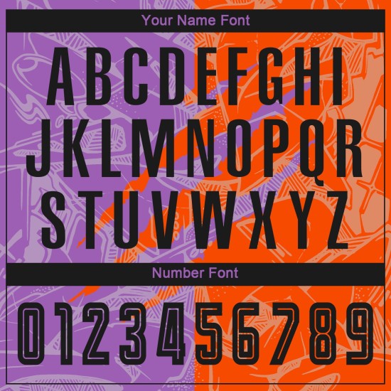 Benutzerdefinierte Graffiti Muster Schwarz Medium Lila-Orange Scratch Sublimation Fußball Uniform Jersey Benutzerdefinierte Graffiti Muster Schwarz Medium Lila-Orange Scratch Sublimation Fußball Uniform Jersey