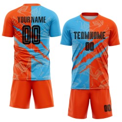 Benutzerdefinierte Graffiti Muster Schwarz Himmel Blau-Orange Scratch Sublimation Fußball Uniform Jersey