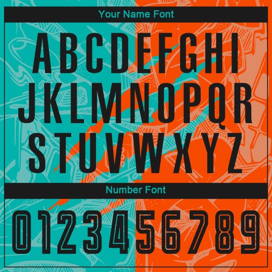Benutzerdefinierte Graffiti Muster Schwarz Teal-Orange Scratch Sublimation Fußball Uniform Jersey