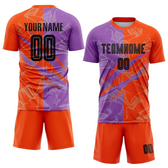 Benutzerdefinierte Graffiti Muster Schwarz Medium Lila-Orange Scratch Sublimation Fußball Uniform Jersey Benutzerdefinierte Graffiti Muster Schwarz Medium Lila-Orange Scratch Sublimation Fußball Uniform Jersey