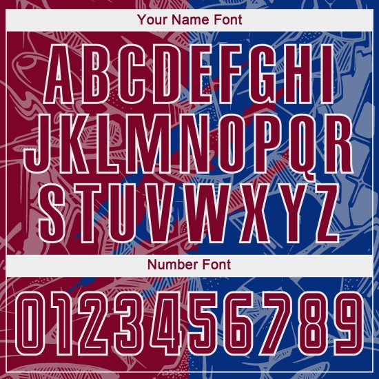 Benutzerdefinierte Graffiti Muster Maroon-Royal Scratch Sublimation Fußball Uniform Trikot Benutzerdefinierte Graffiti Muster Maroon-Royal Scratch Sublimation Fußball Uniform Trikot