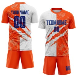 Benutzerdefinierte Graffiti Muster Royal-Orange Scratch Sublimation Fußball Uniform Jersey