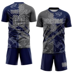 Benutzerdefinierte Graffiti Muster Stahl Grau-Navy Scratch Sublimation Fußball Uniform Jersey
