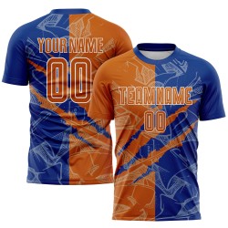 Benutzerdefinierte Graffiti Muster Texas Orange-Royal Scratch Sublimation Fußball Uniform Jersey