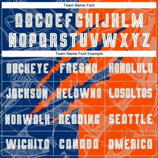 Benutzerdefinierte Graffiti Muster US Navy Blau-Orange Scratch Sublimation Fußball Uniform Jersey Benutzerdefinierte Graffiti Muster US Navy Blau-Orange Scratch Sublimation Fußball Uniform Jersey
