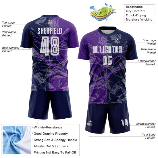 Benutzerdefinierte Graffiti Muster Lila-Navy Scratch Sublimation Fußball Uniform Trikot