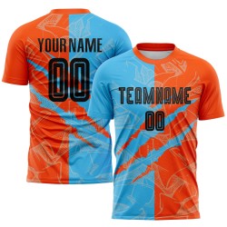 Benutzerdefinierte Graffiti Muster Schwarz Himmel Blau-Orange Scratch Sublimation Fußball Uniform Jersey