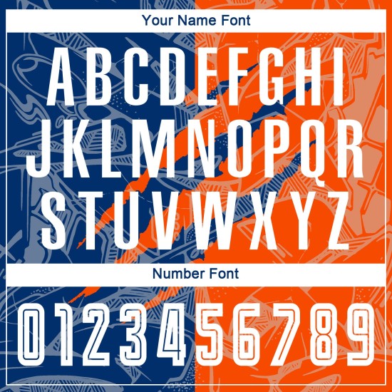 Benutzerdefinierte Graffiti Muster US Navy Blau-Orange Scratch Sublimation Fußball Uniform Jersey Benutzerdefinierte Graffiti Muster US Navy Blau-Orange Scratch Sublimation Fußball Uniform Jersey