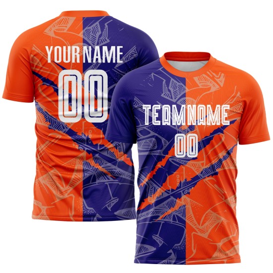 Benutzerdefinierte Graffiti Muster Dunkel Lila-Orange Scratch Sublimation Fußball Uniform Jersey Benutzerdefinierte Graffiti Muster Dunkel Lila-Orange Scratch Sublimation Fußball Uniform Jersey