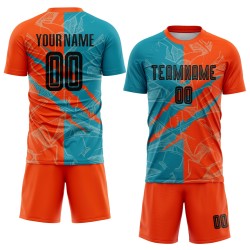 Benutzerdefinierte Graffiti Muster Schwarz Teal-Orange Scratch Sublimation Fußball Uniform Jersey